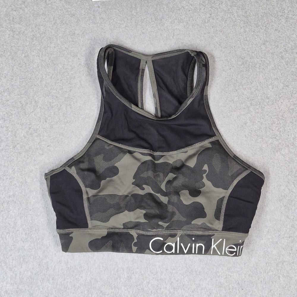 Calvin Klein Women Sports Bra M Black Camouflage Performance Wireless Racerback